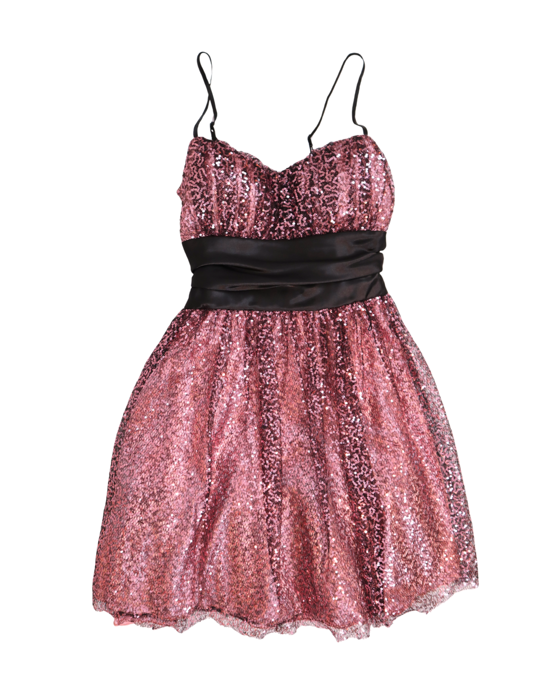 Pink Sequin Mini Dress With Black Tie Back