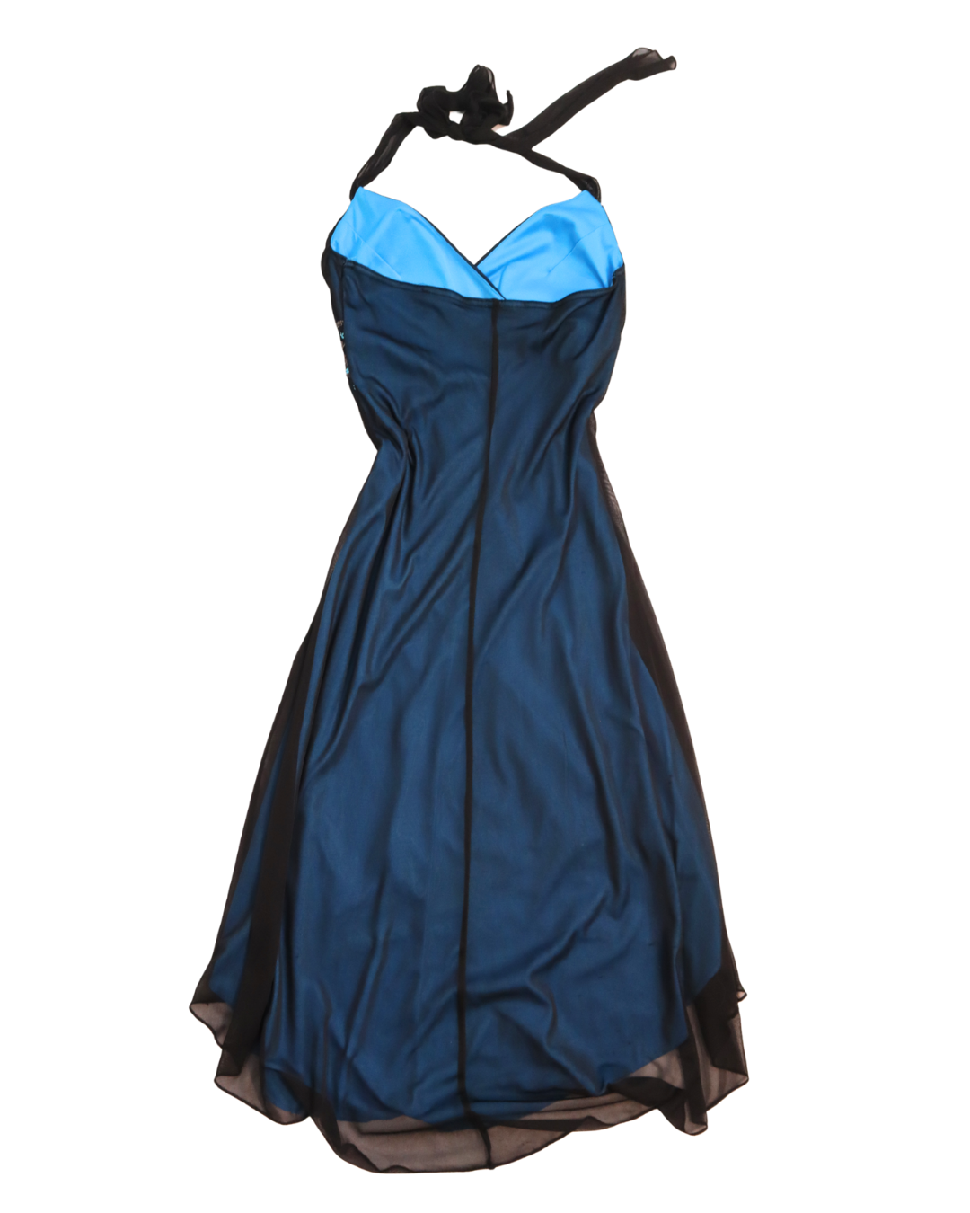 Black And Blue Embellished Halter Neck Hi-Low Mini Dress