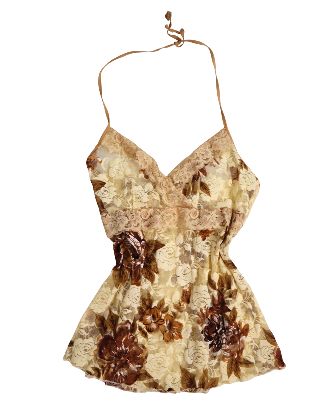 Cream Lace Halter Neck Cami Top 