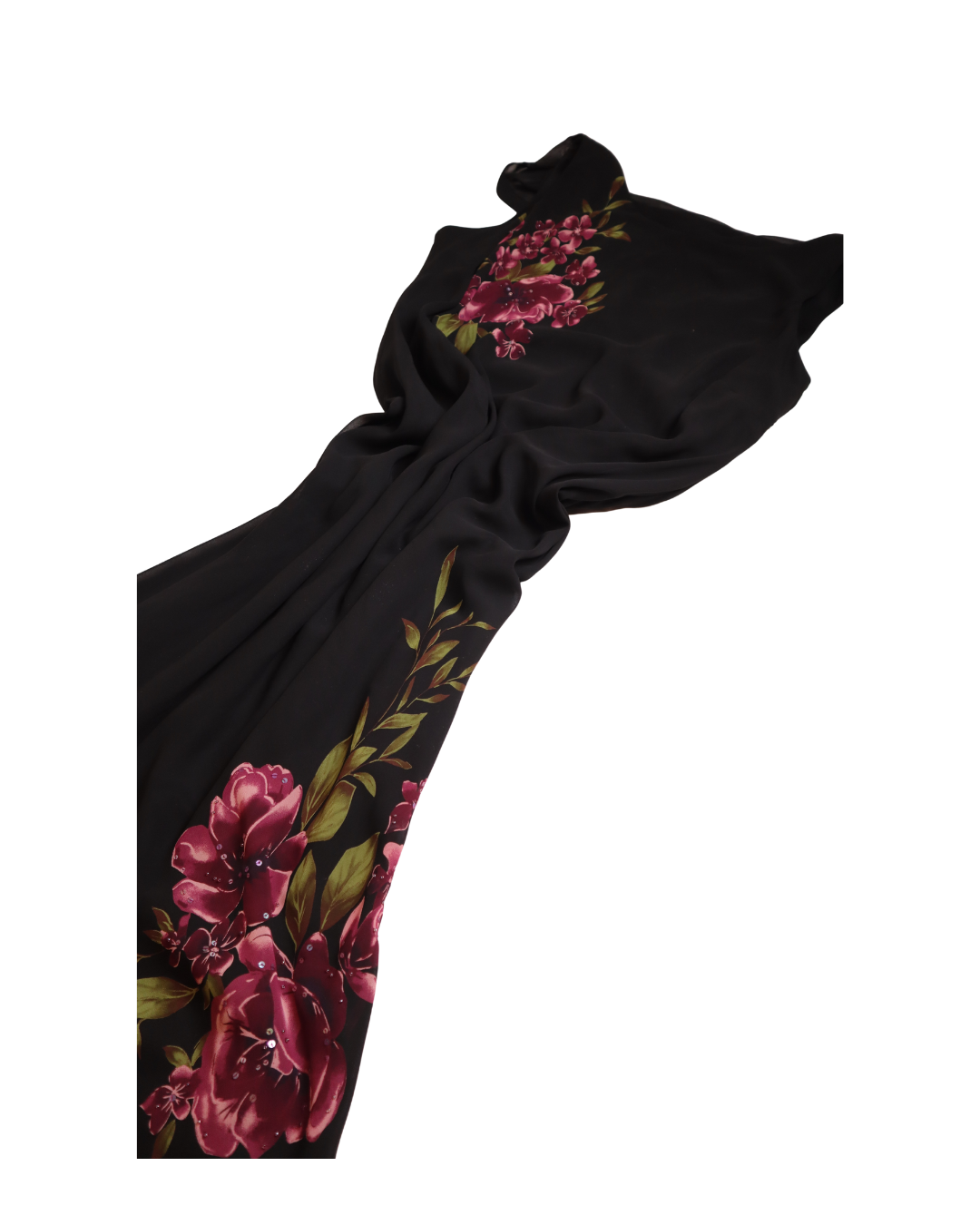 Black And Pink Floral Sequin Embellished Dress 