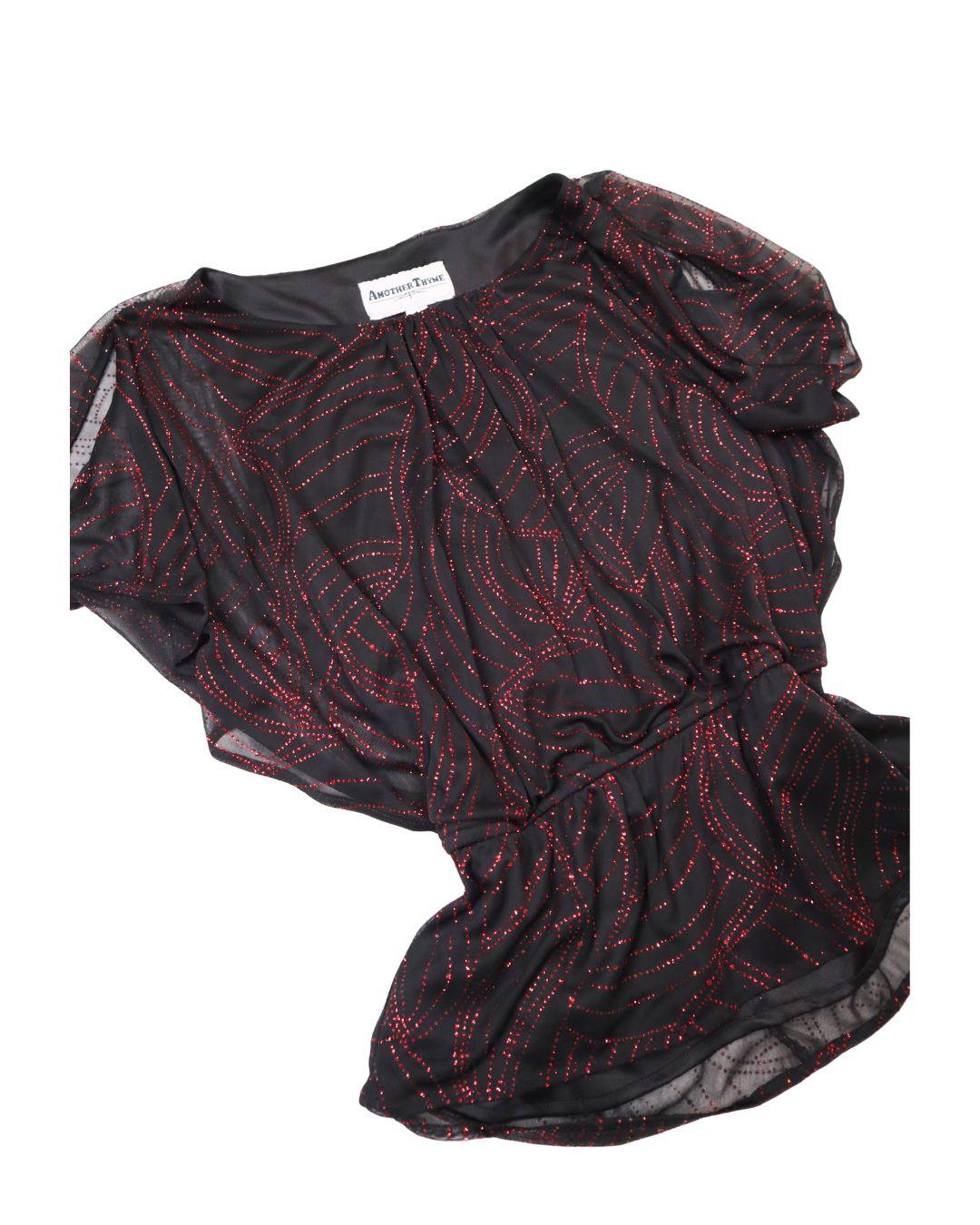 Black And Red Sparkle Detailed Top W/Cinched Waist