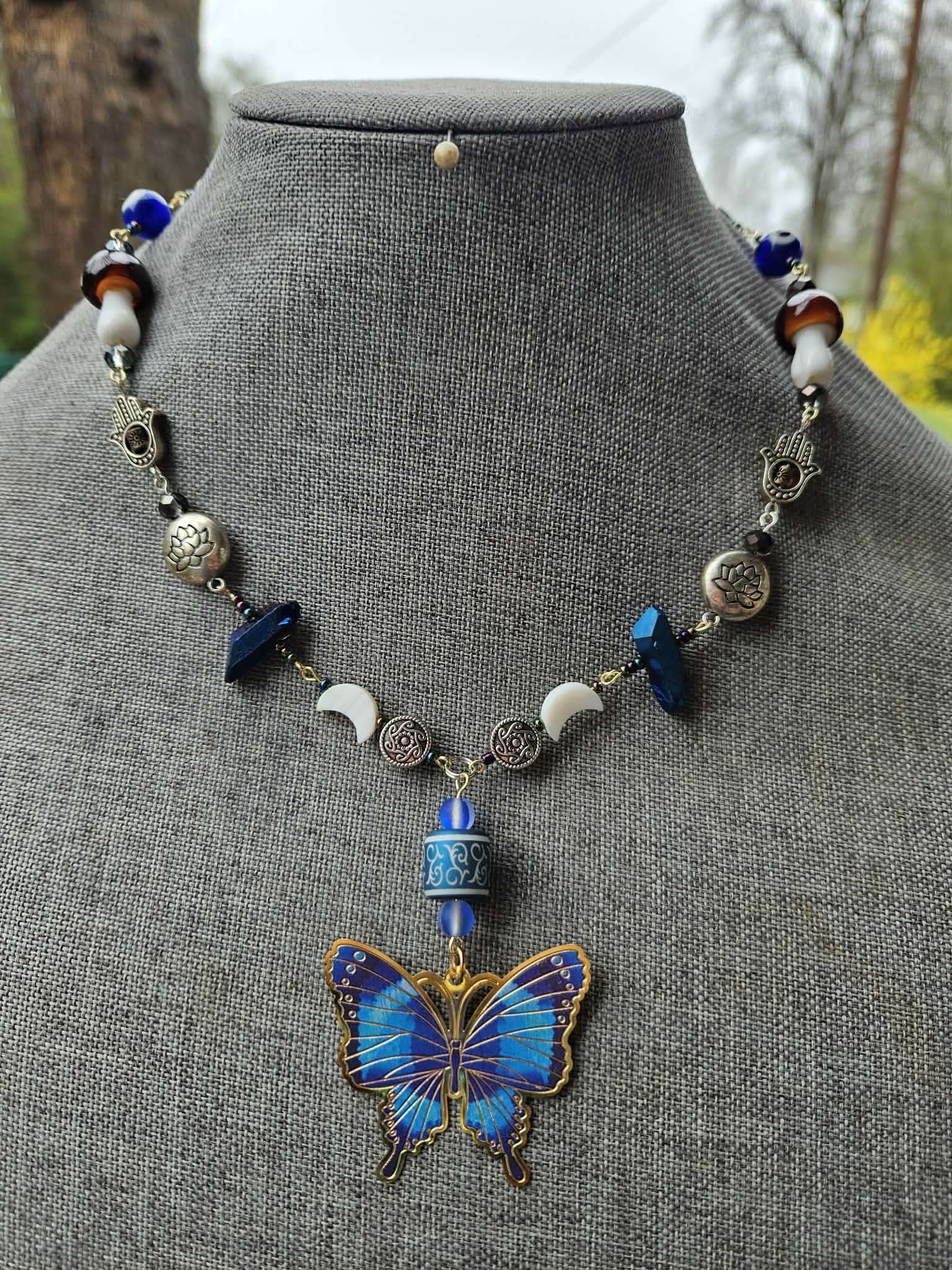 Midnight Blue Butterfly Charm Necklace
