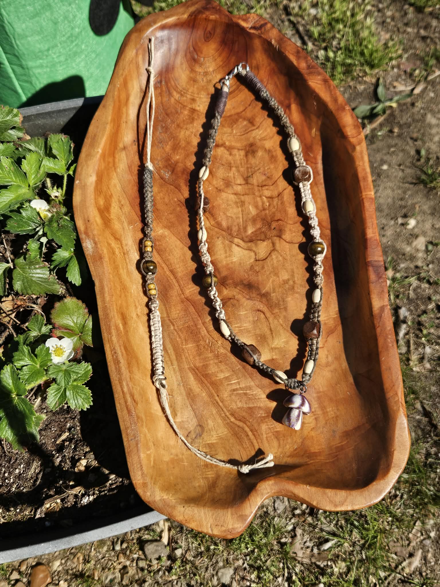 Earthy Mushroom Hemp Necklace and Tie-on Bracelet