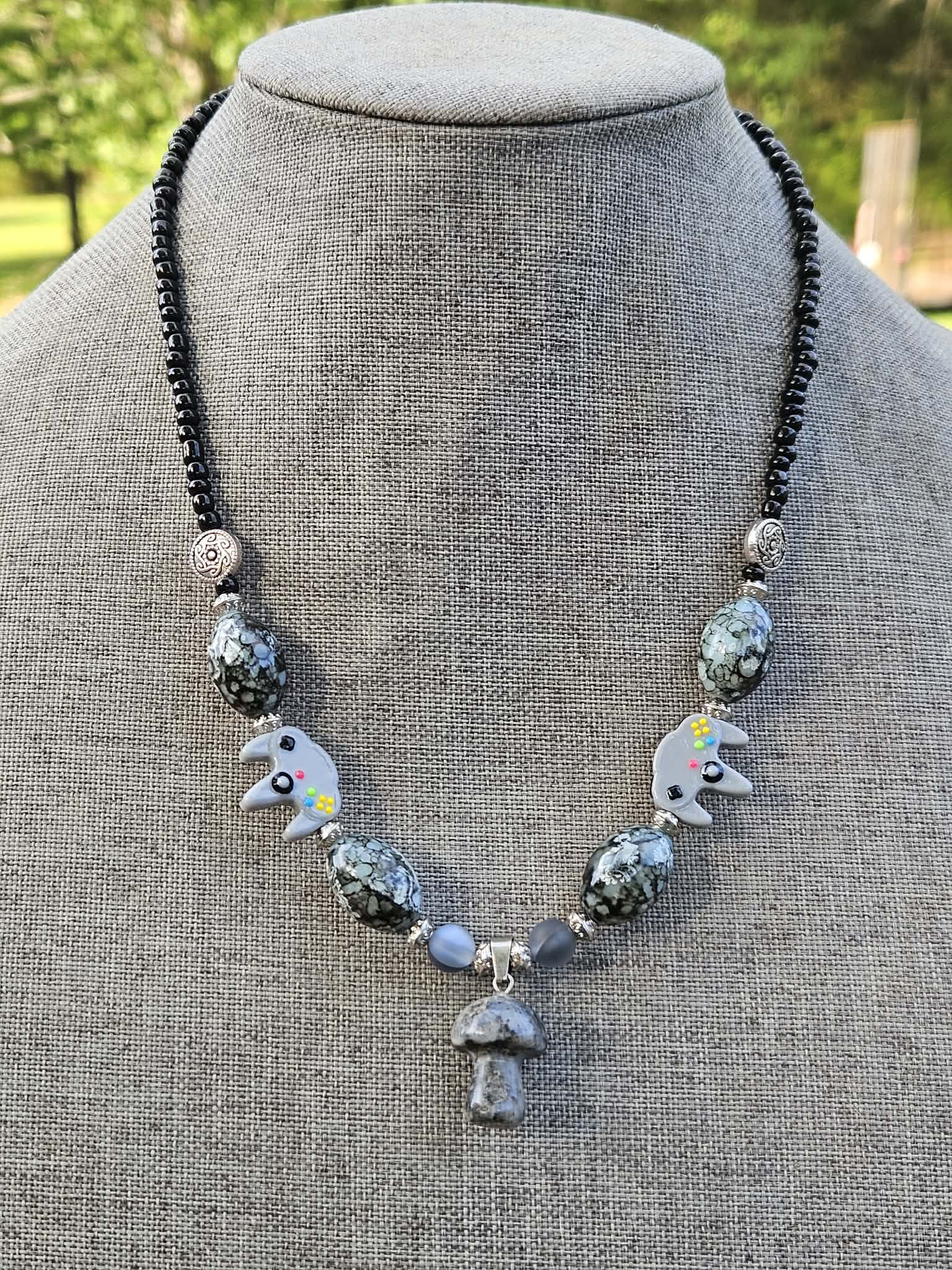 Vintage Gaming Mushroom Beaded Necklace