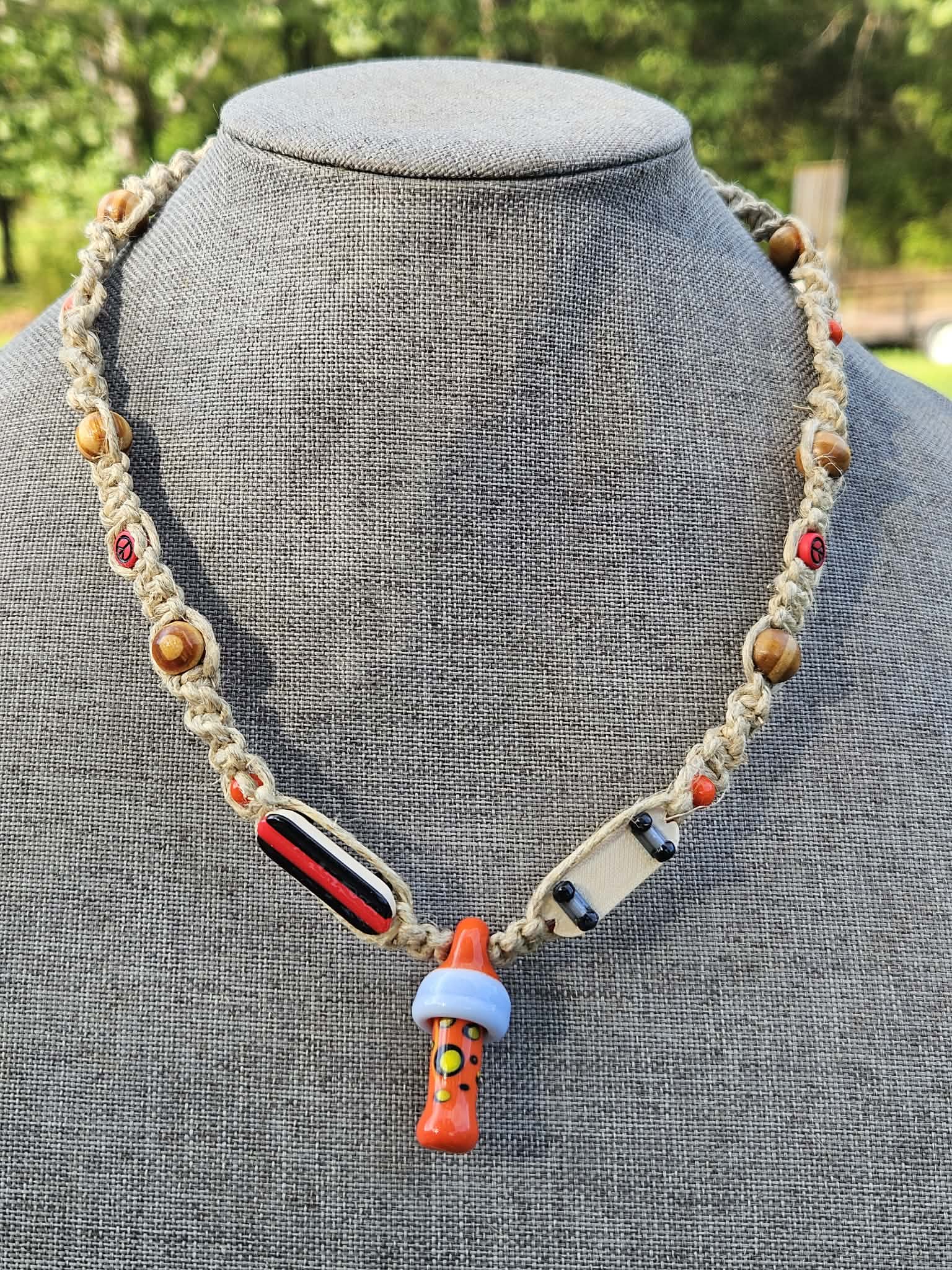 Hang 10 Skateboard Rustic Hemp Necklace