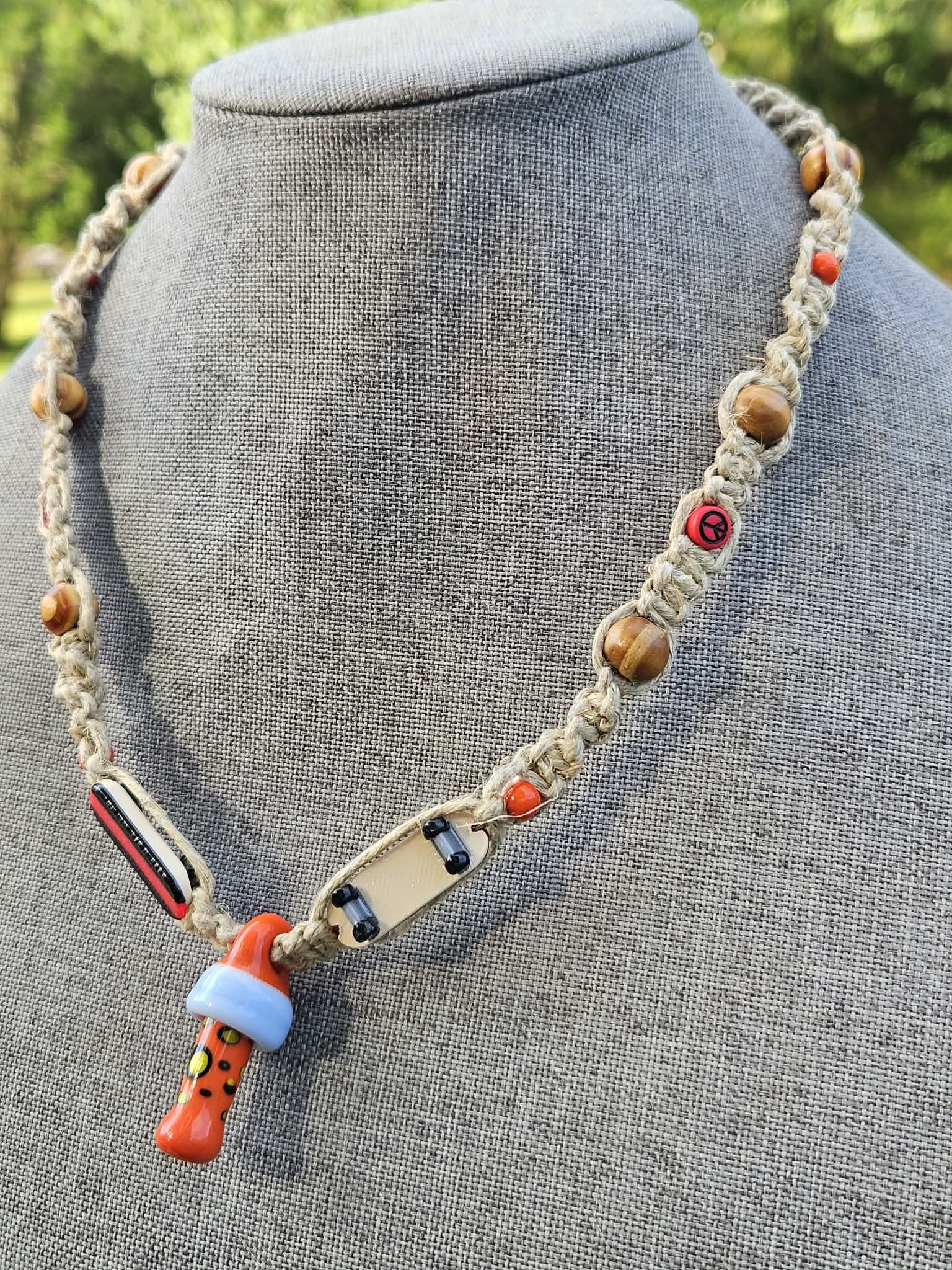 Hang 10 Skateboard Rustic Hemp Necklace