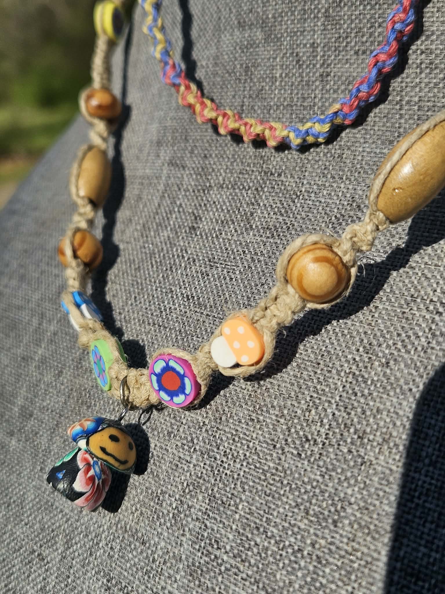 Vintage Fimo Clay Mushroom Necklace and Tie-on Bracelet