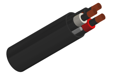 Type MP-GC Three-Conductor Mine Power Feeder Cable, PVC Jacket, 15kV