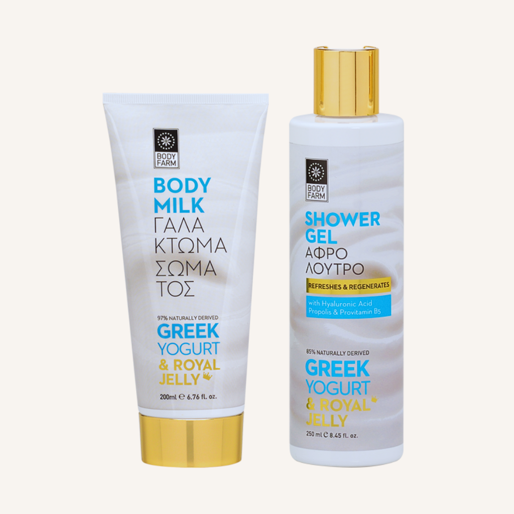 Bodyfarm Greek Yogurt & Royal Jelly Geschenkset – Duschgel 250 ml & Body Milk 200 ml