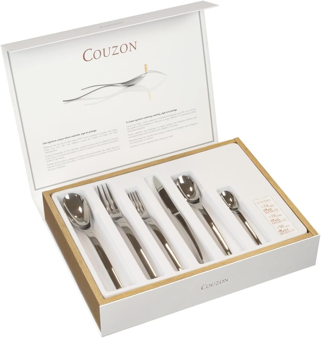 COUZON - Ménagère 50 couverts de table en coffre bois pour 12 personnes