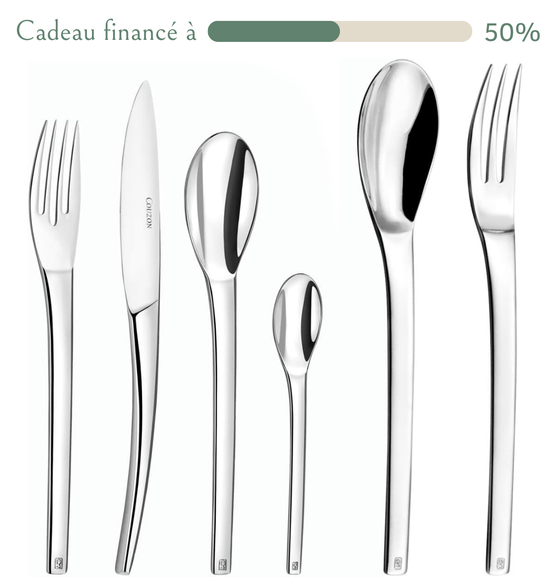 COUZON - Ménagère 50 couverts de table en coffre bois pour 12 personnes