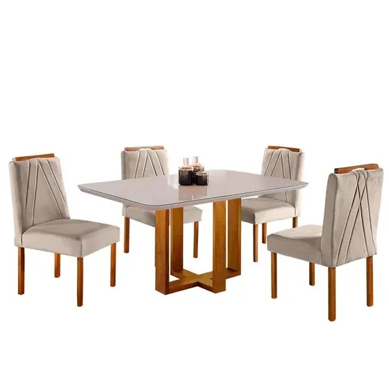 MESA LAQUEADA  LISY  1.20 COM 4 CADEIRAS  TRADICIONAIS
