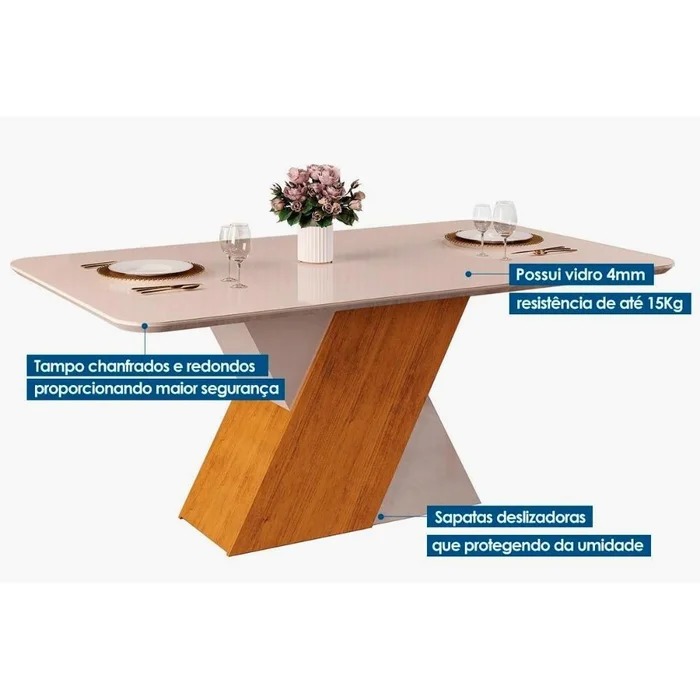 MESA LAQUEADA RUBI QUADRADA  6 CADEIRAS