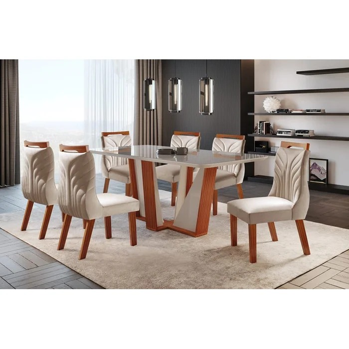 MESA LAQUEADA VENEZA RETANGULAR 6 CADEIRAS