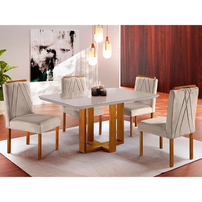 MESA LAQUEADA  LISY  1.20 COM 4 CADEIRAS  TRADICIONAIS (CADEIRAS ELLEN/MALI, COR : TAMPO OFF / TAMPO PRETO , MEDIDA : 1.20 X 80.0