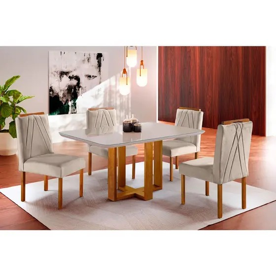 MESA LAQUEADA  LISY  1.20 COM 4 CADEIRAS  TRADICIONAIS