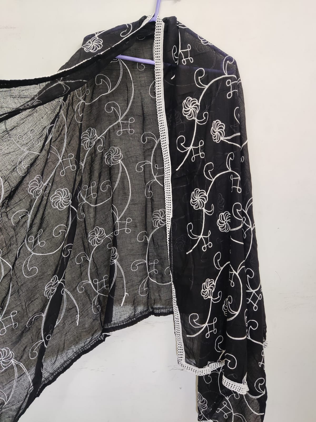 Black Cotton Embroidered Women’s Dupatta