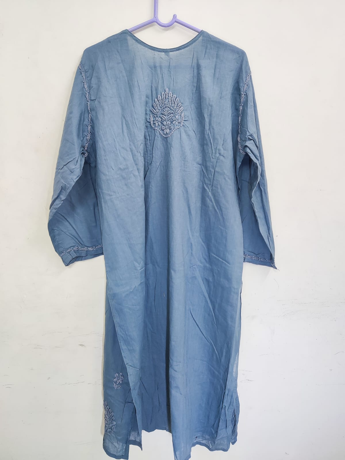 Grey Embroidered Long Kurti