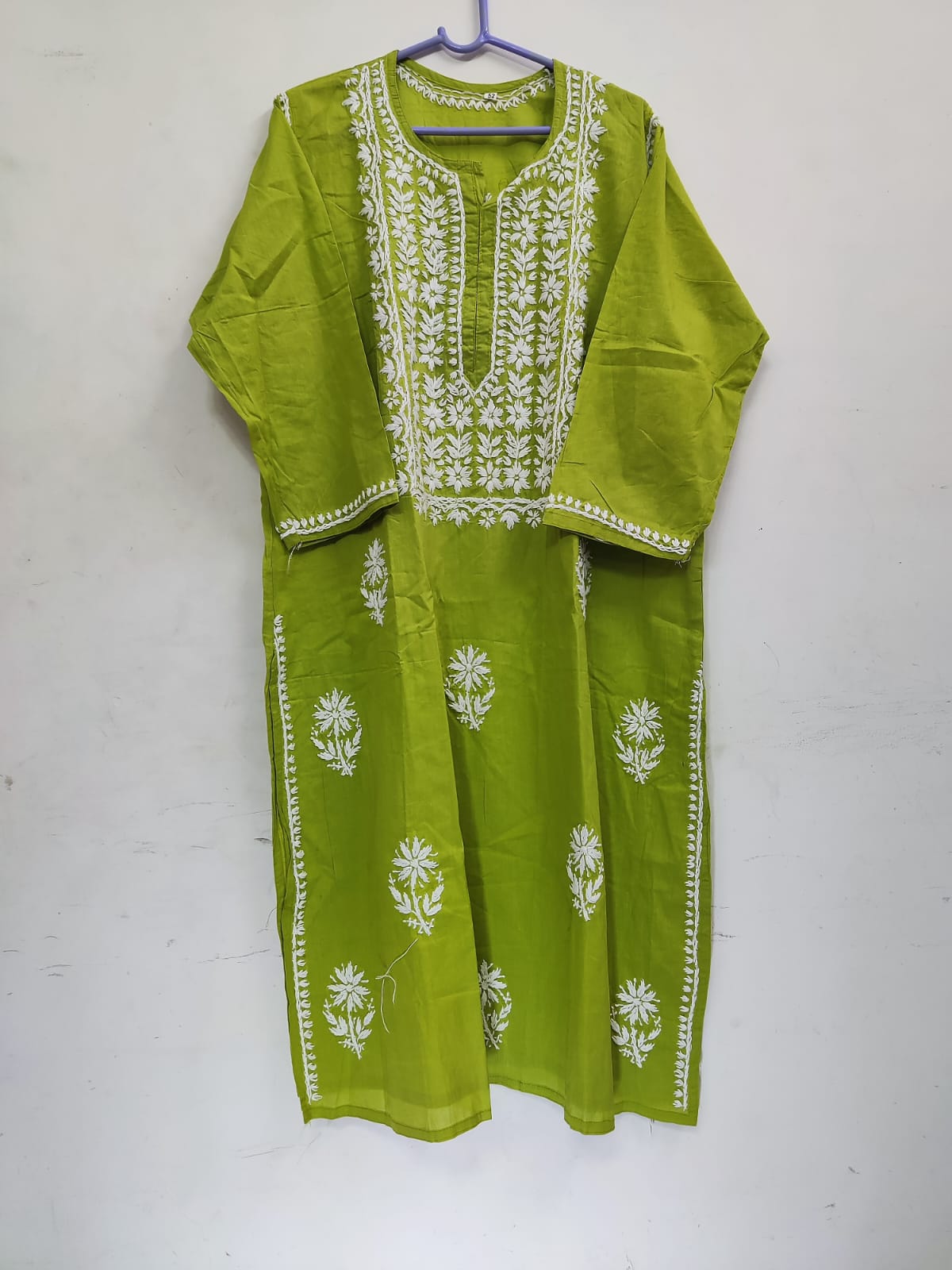 Green Cotton Embroidered Kurti