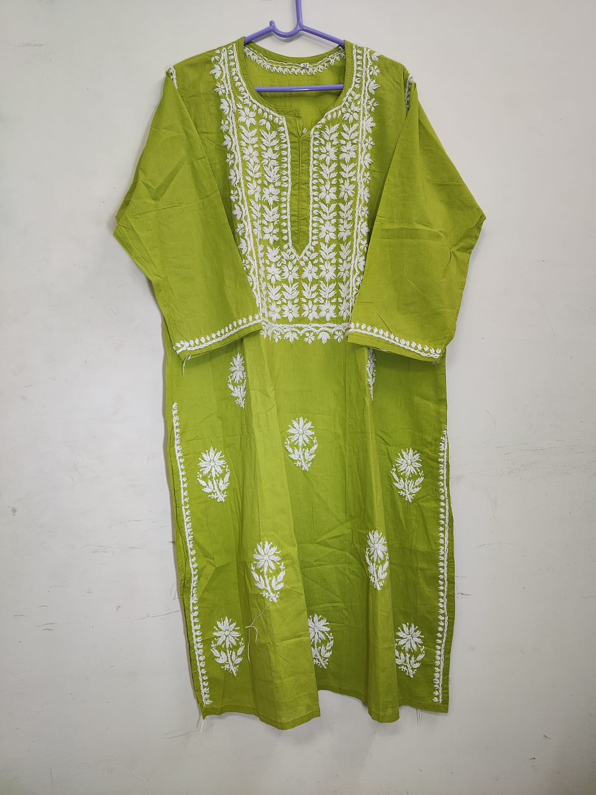Green Cotton Embroidered Kurti
