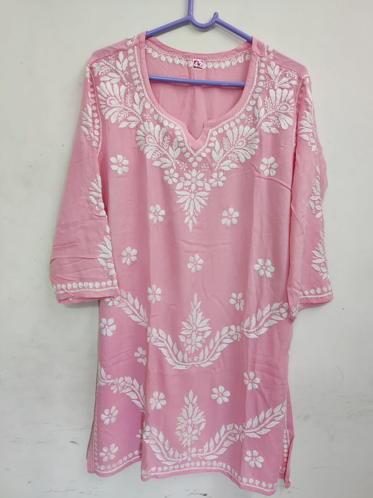 Pink Embroidered Rayon Cord Set