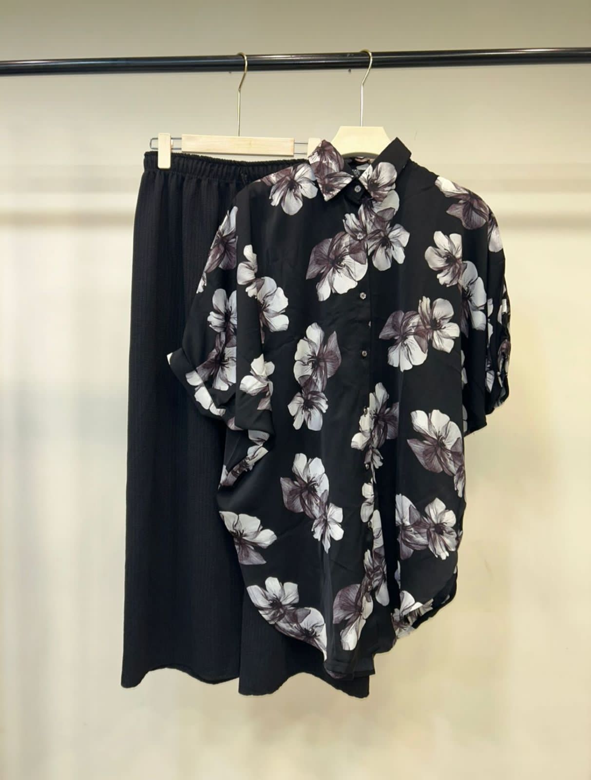 Black Floral Shirt and Pants Set
