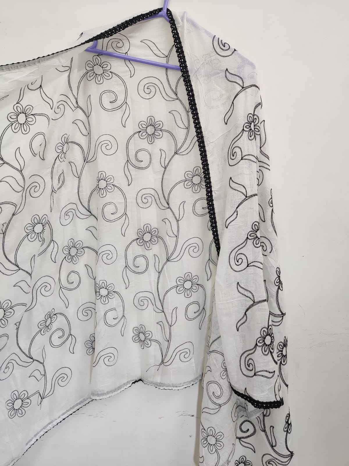 Cotton Embroidered White Dupatta 