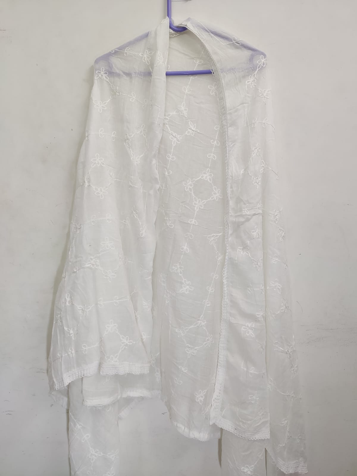 Cotton White Embroidered Dupatta