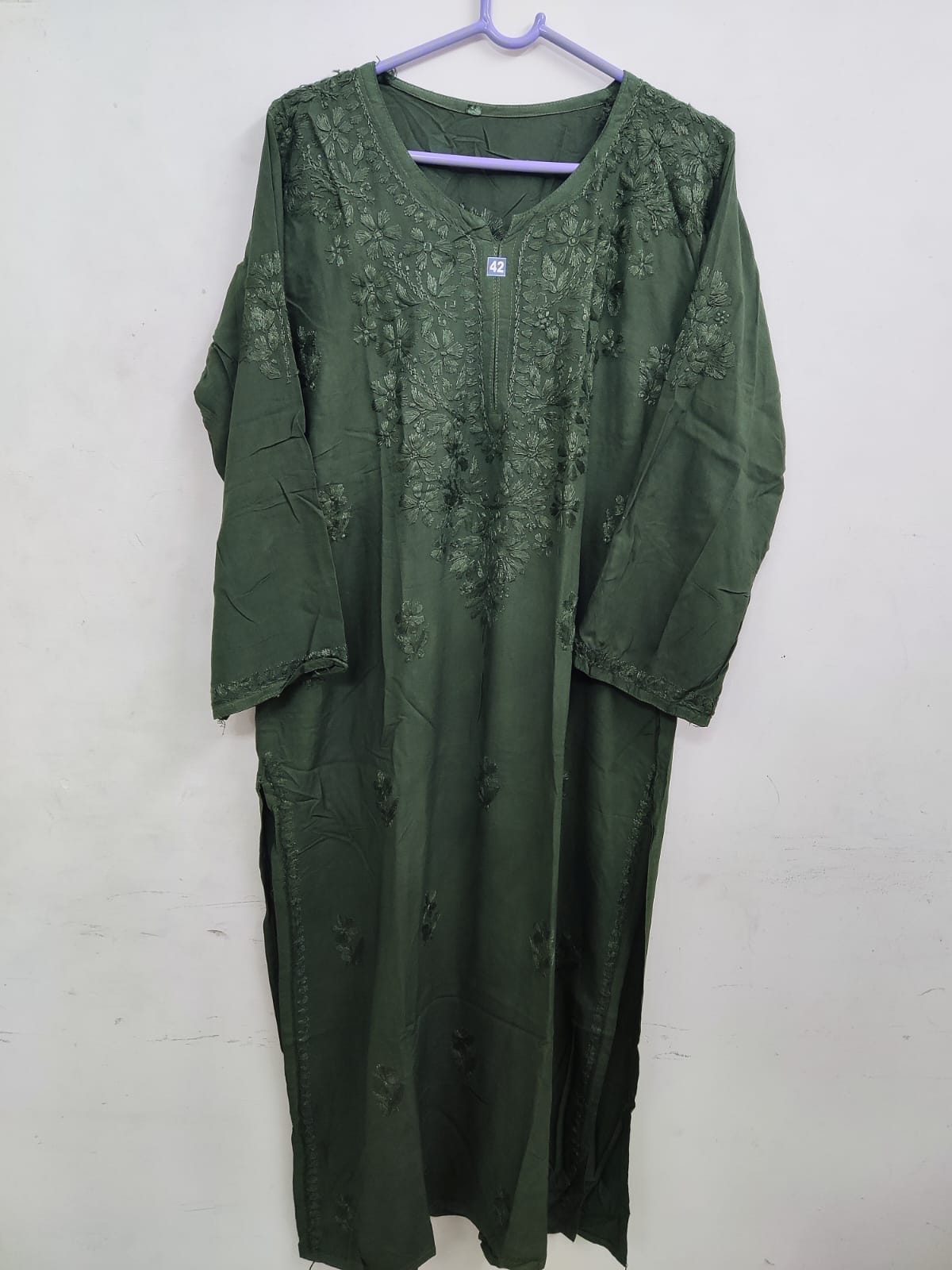 Mehandi Color Embroidered Kurti