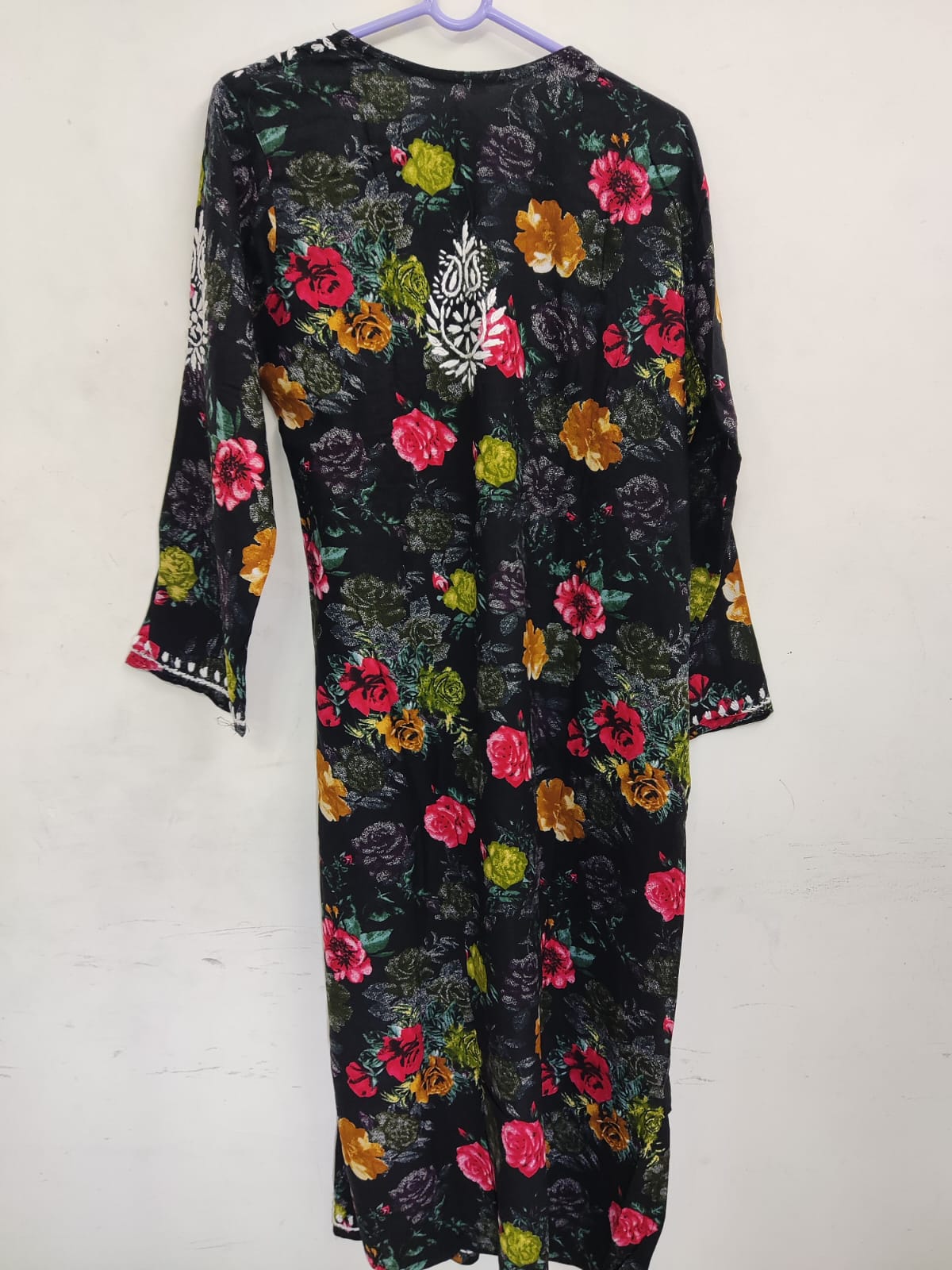 Black Floral Printed Rayon Cord Set