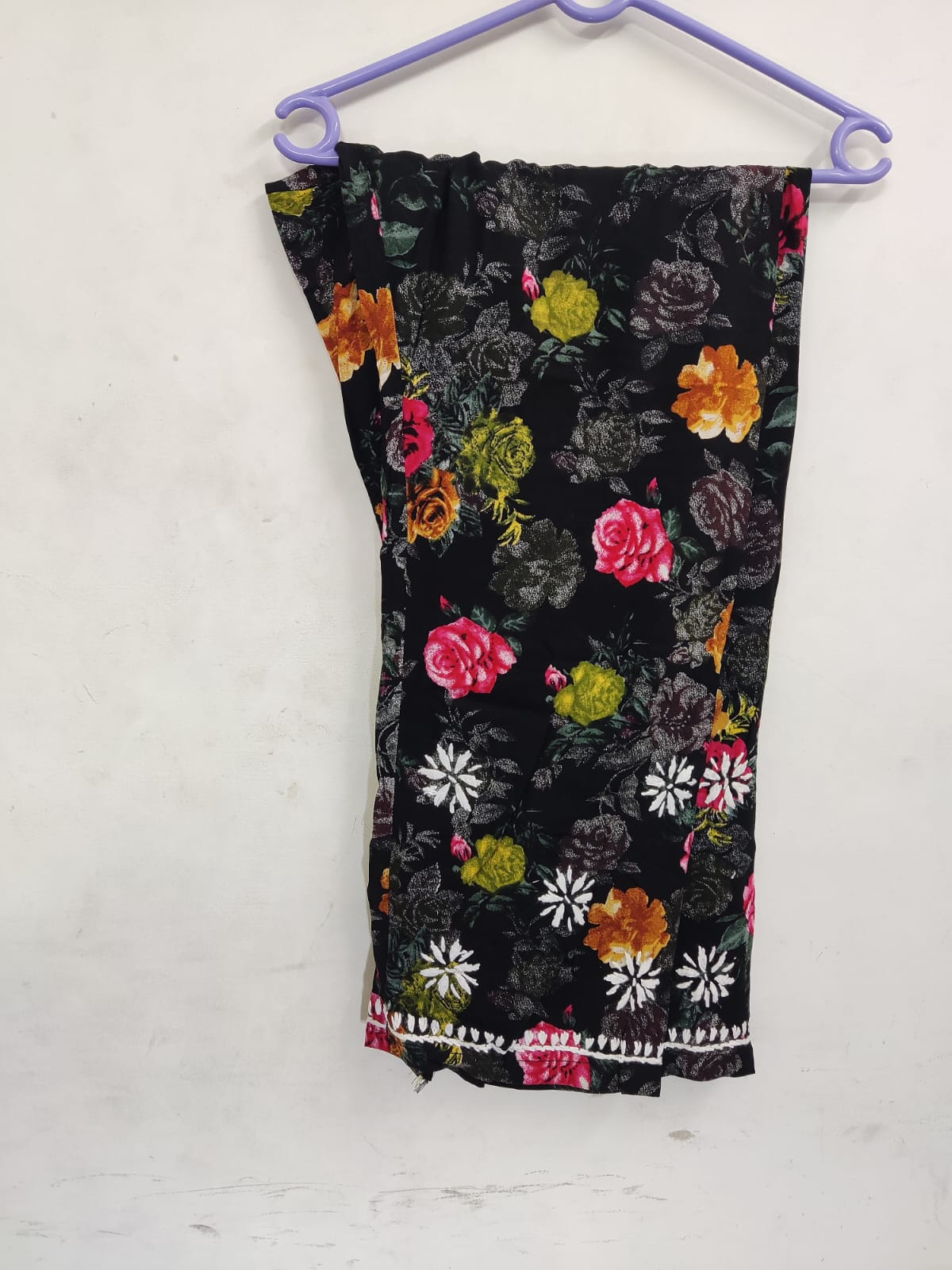 Black Floral Printed Rayon Cord Set