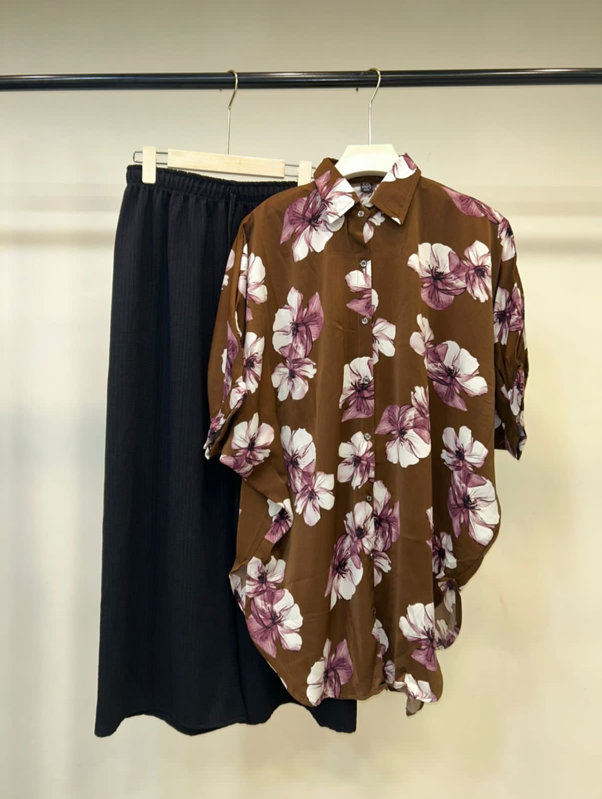 Floral Print Brown Shirt with Black Pant