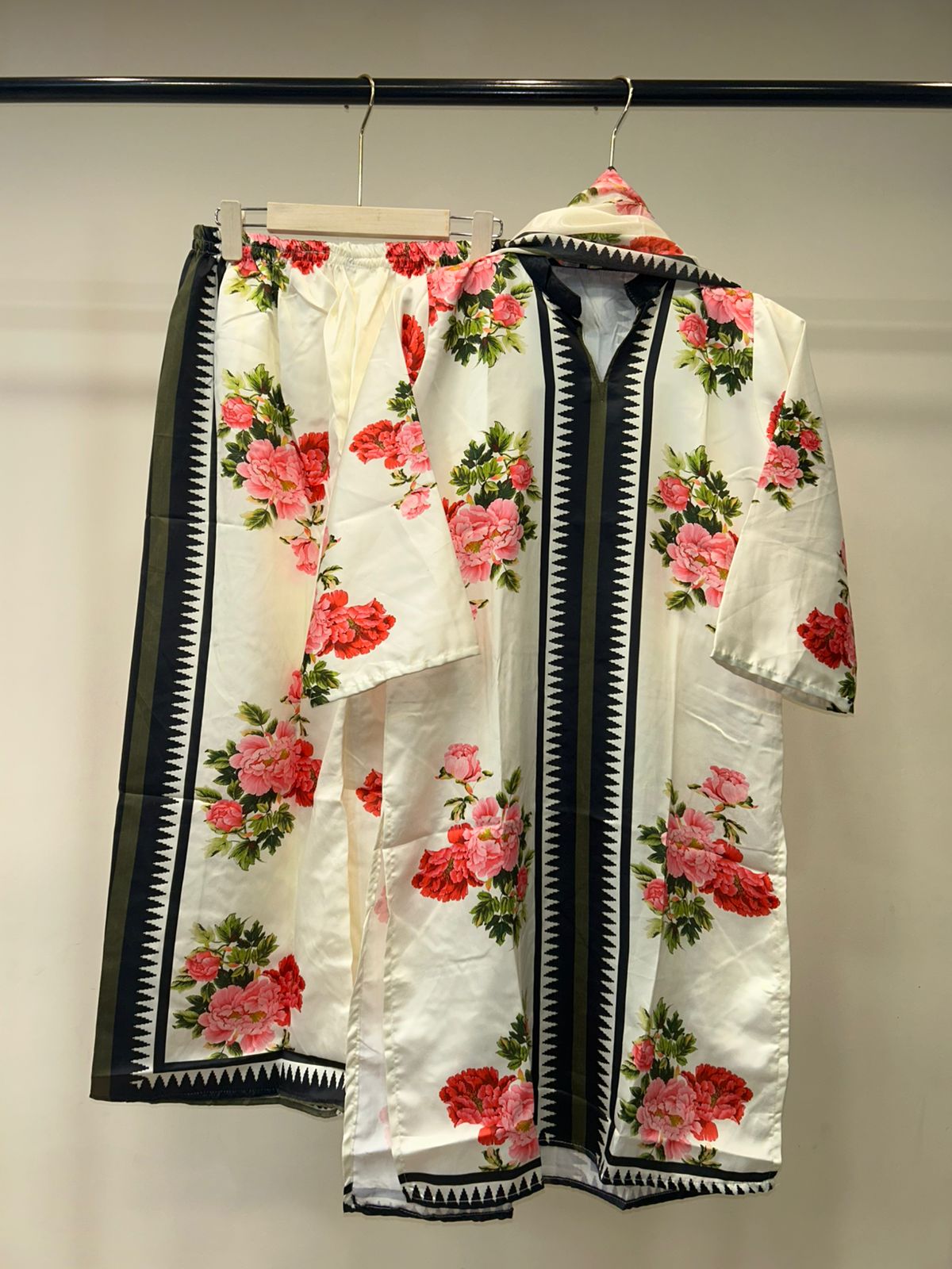 Turkish Floral Printed Women’s Cord Set with Dupatta