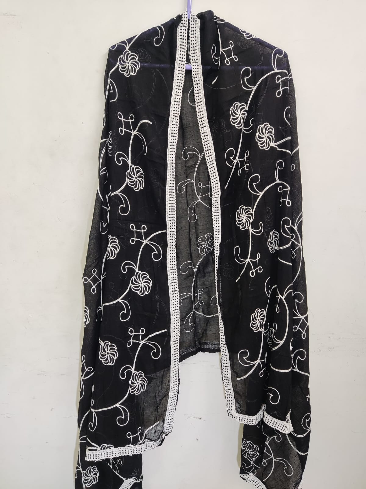 Black Cotton Embroidered Women’s Dupatta