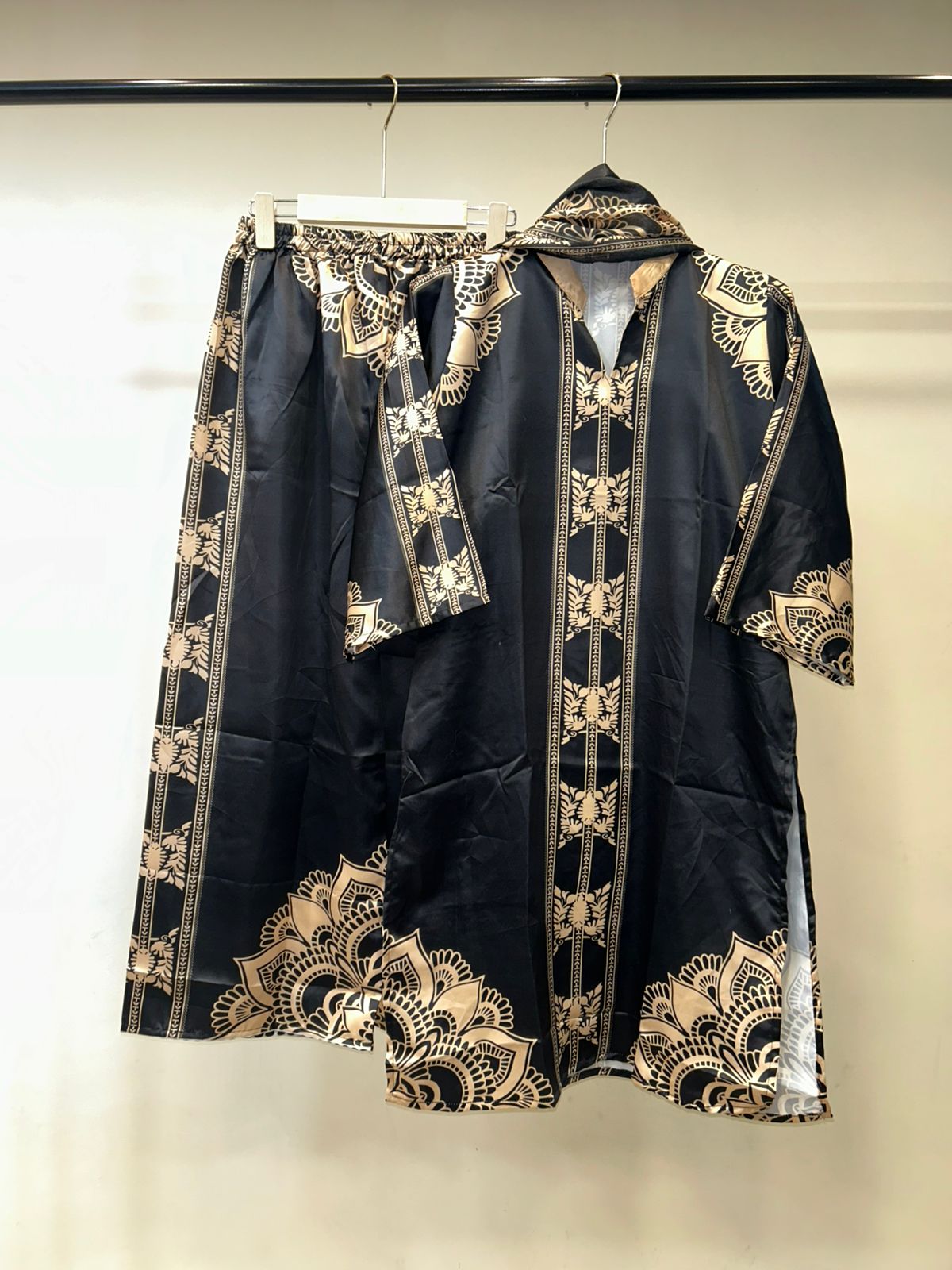 Black Traditional Turkish Floral Printed Women’s Cord Set with Dupatta