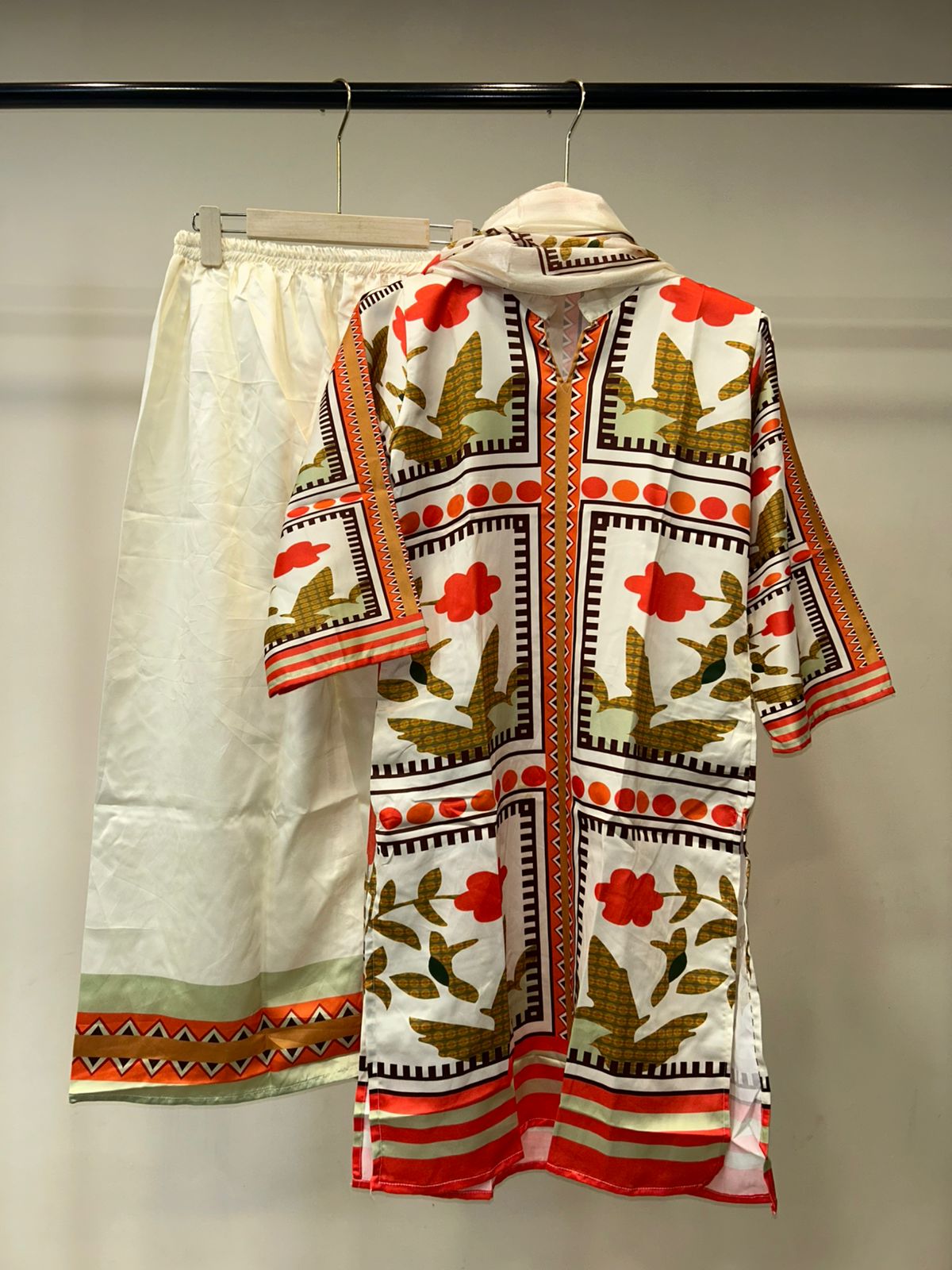 Turkish Floral Printed Women’s Cord Set with Dupatta
