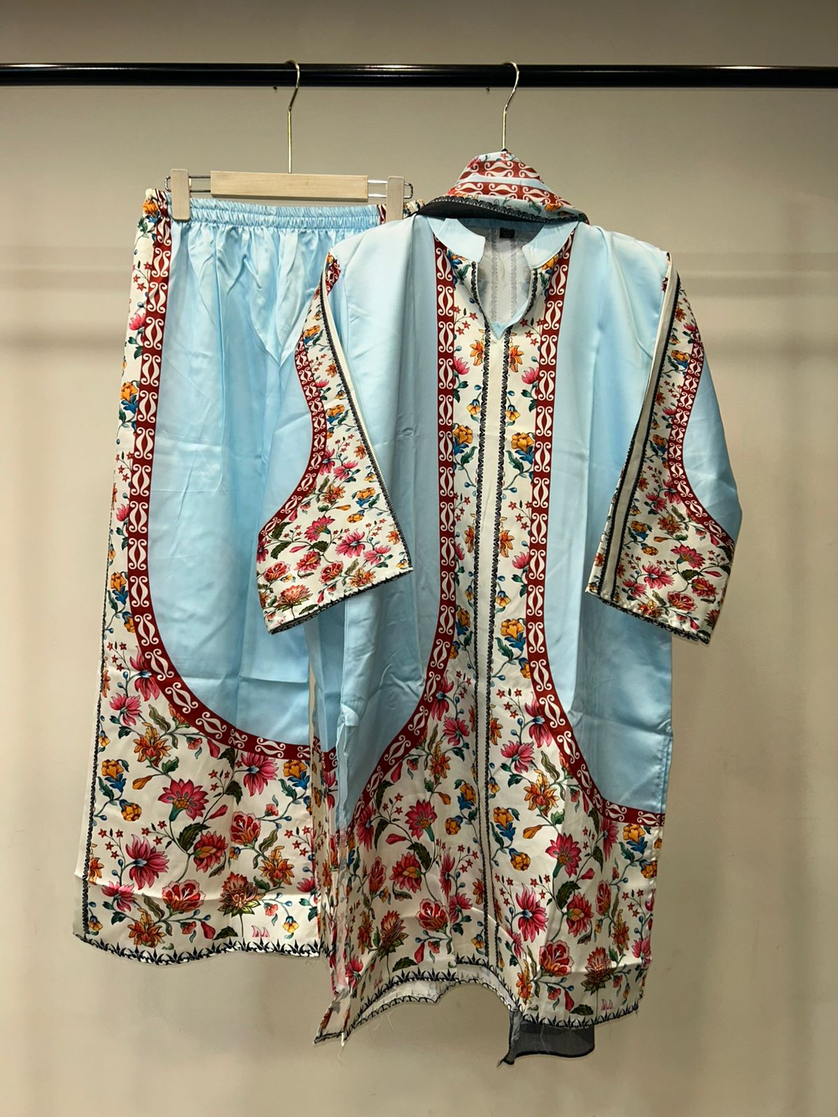 Blue Turkish Floral Printed Women’s Cord Set with Dupatta