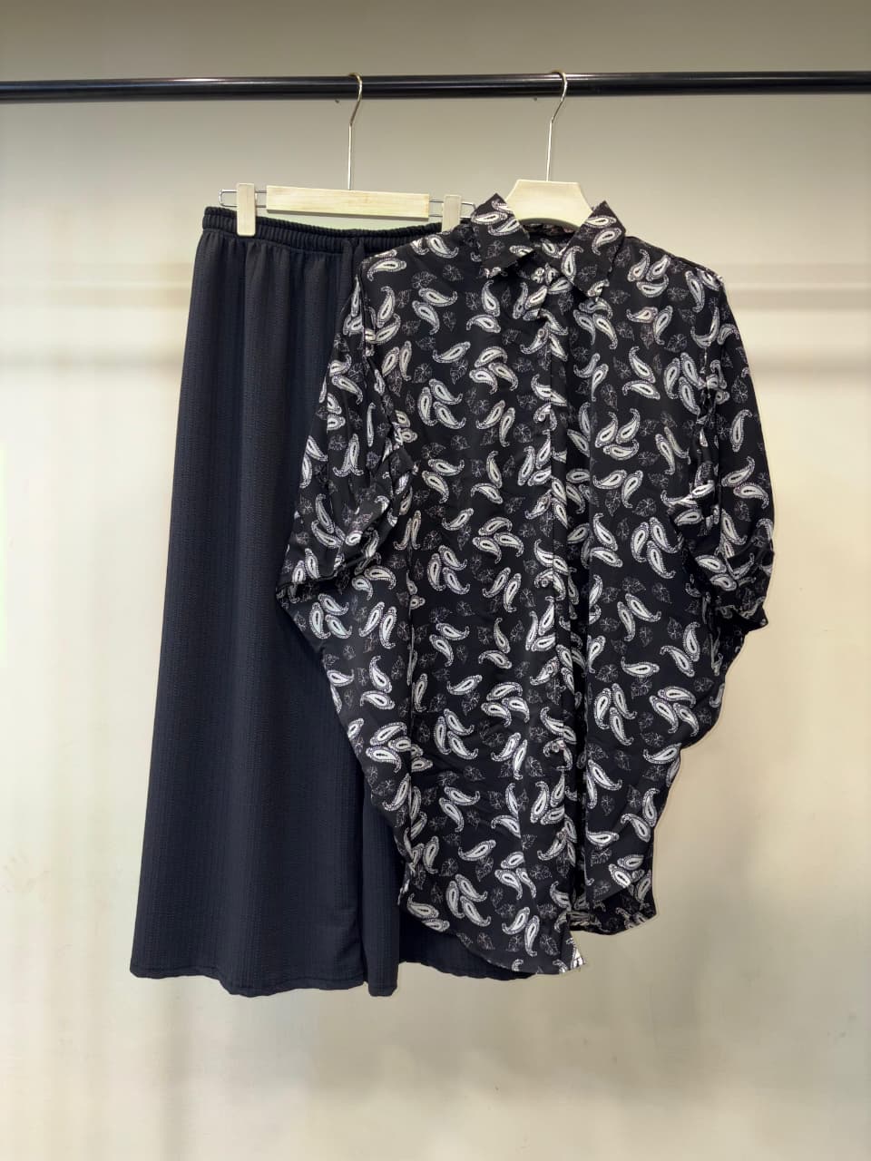 Black Paisley Kaftan Shirt with Black Pant Set