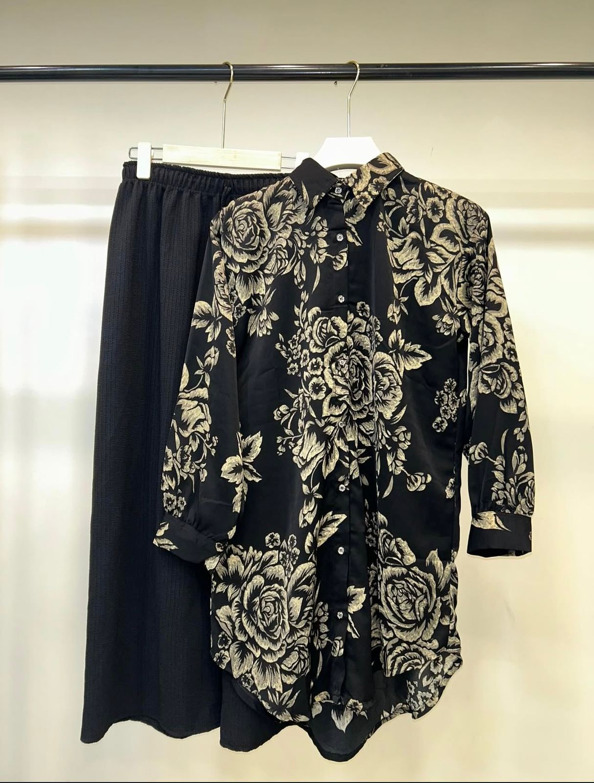 Floral Print Shirt with Black Pant