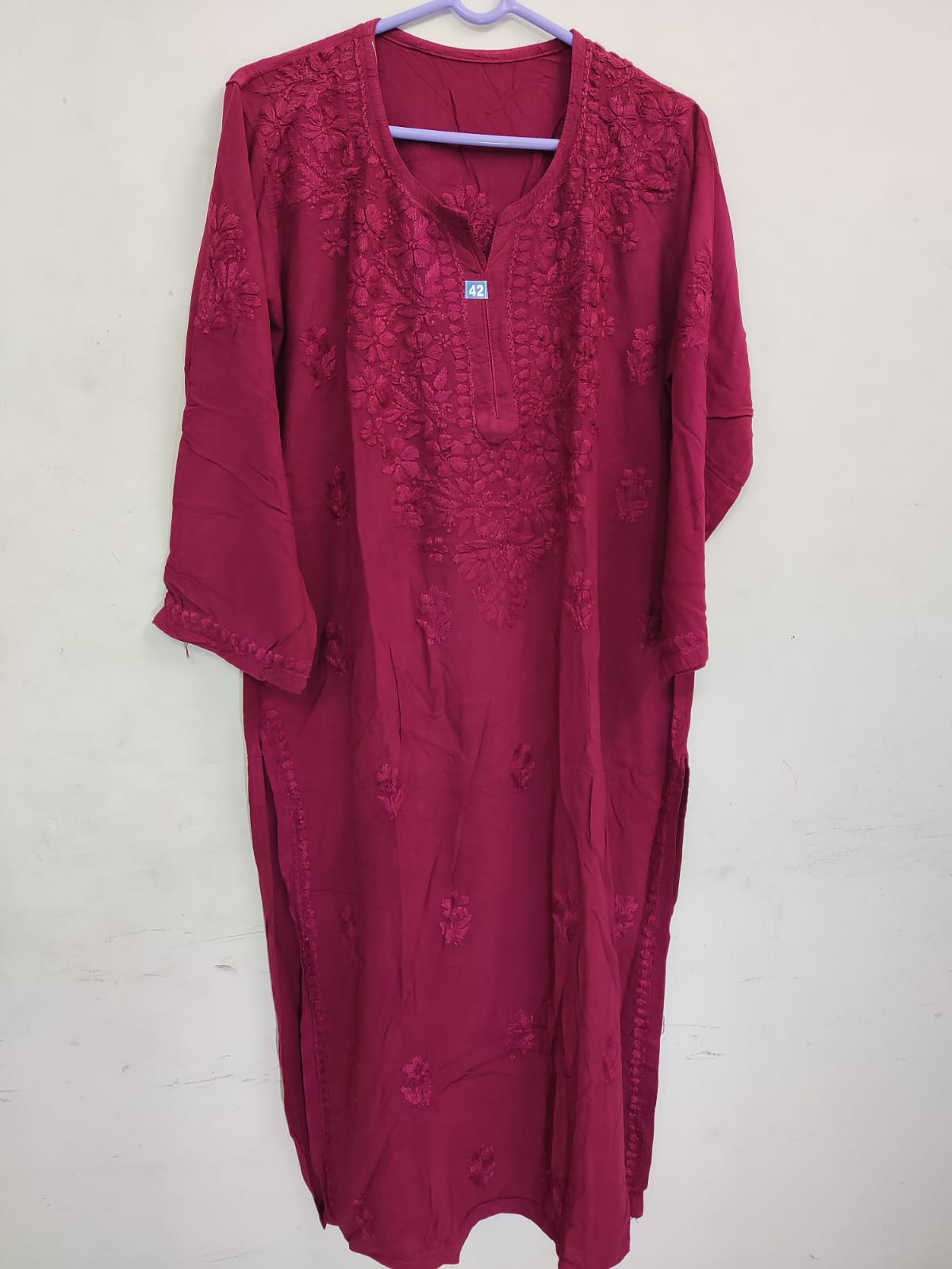 Women's Embroidered Maroon Rayon Kurta