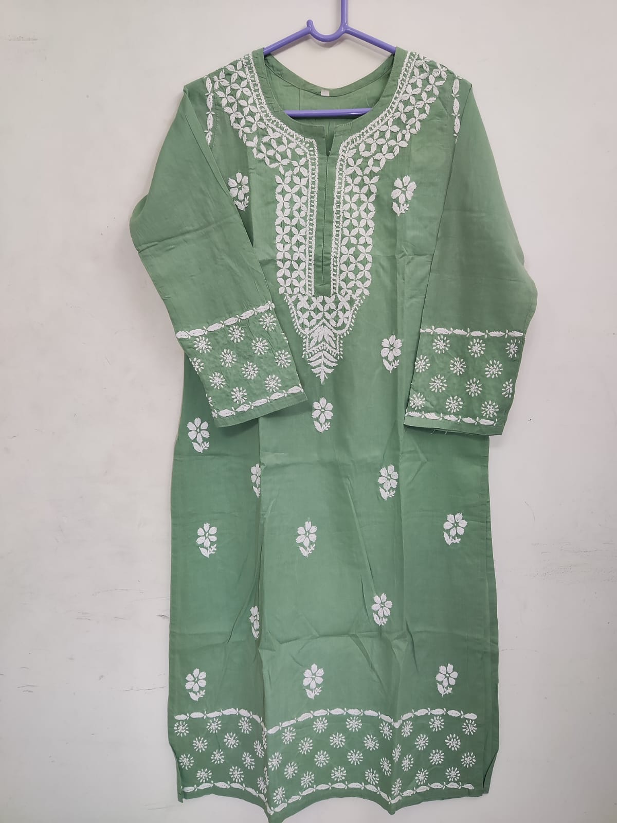 Pista Green Lucknowi Kurti