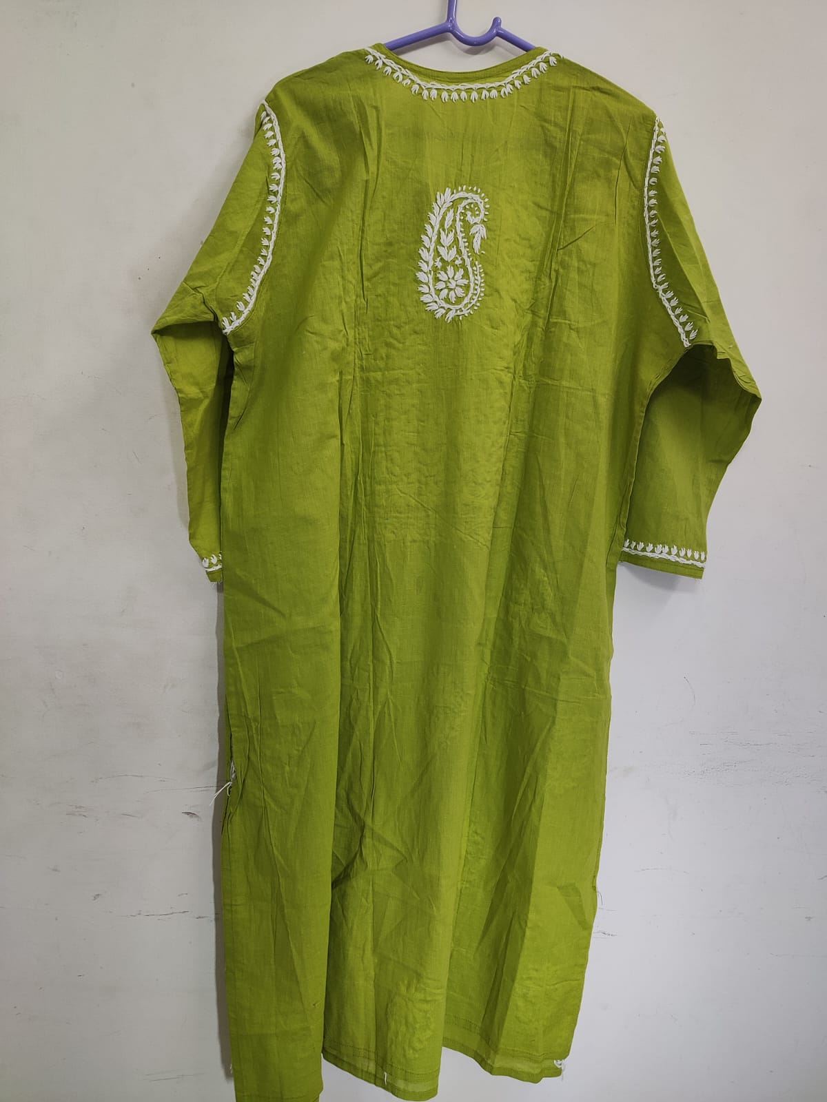 Green Cotton Embroidered Kurti