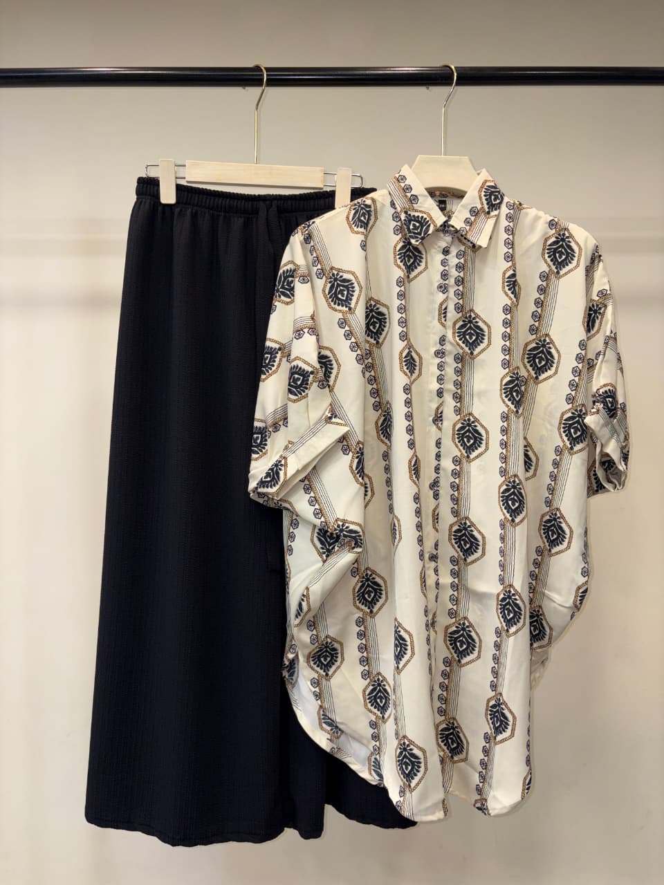 Printed Kaftan Shirt and Black Pant Set