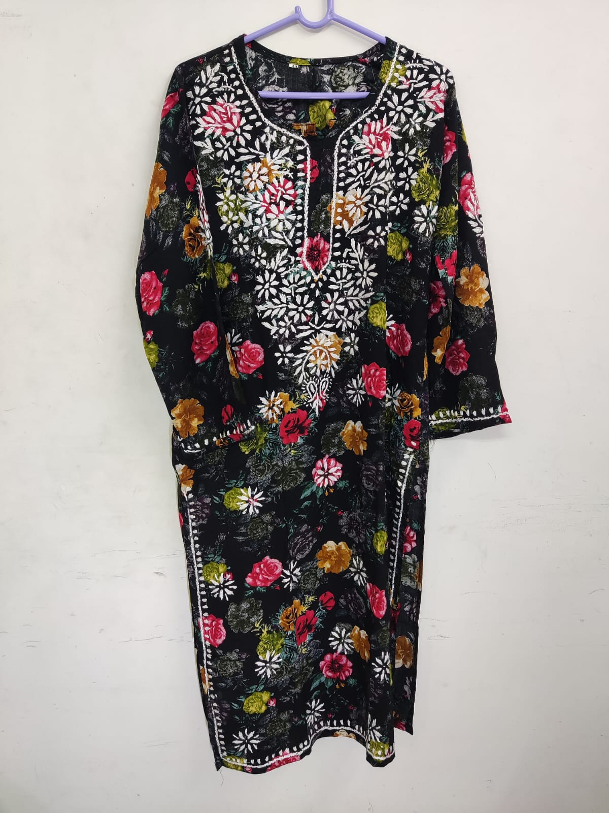 Black Floral Printed Rayon Cord Set