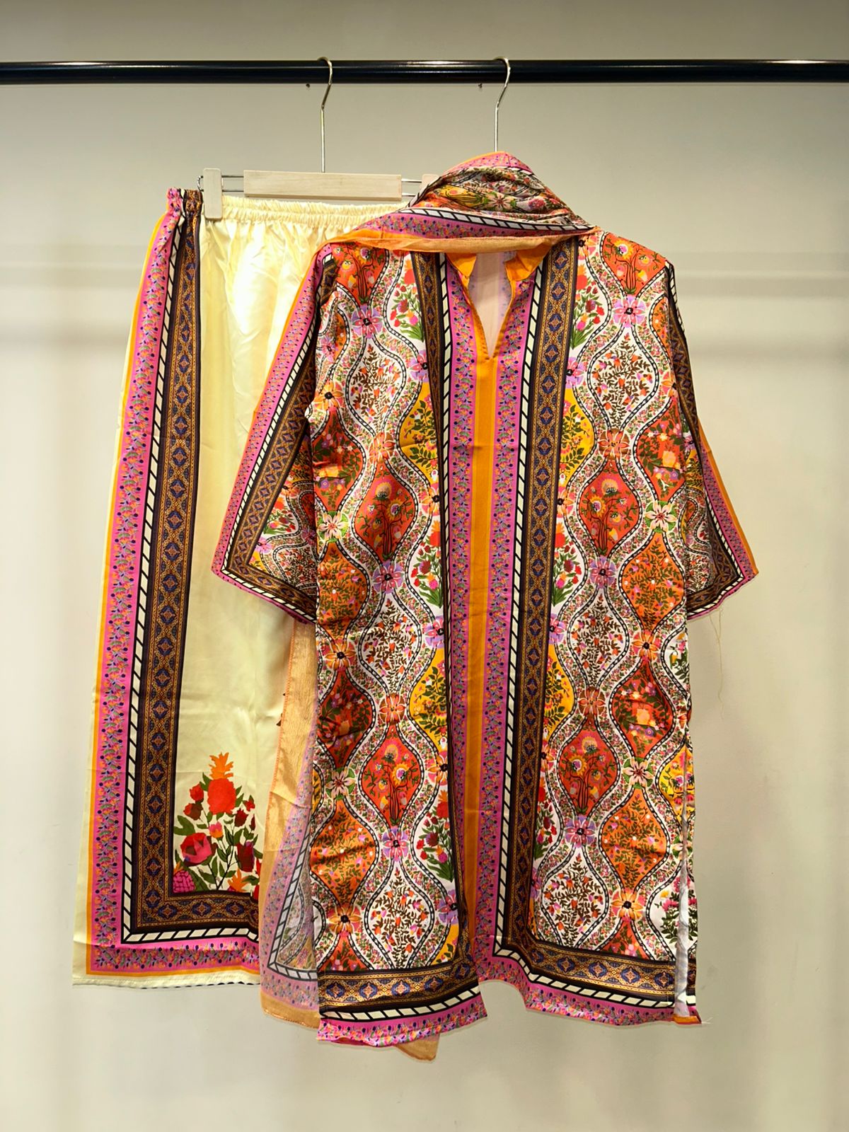 Turkish Floral Printed Women’s Cord Set with Dupatta