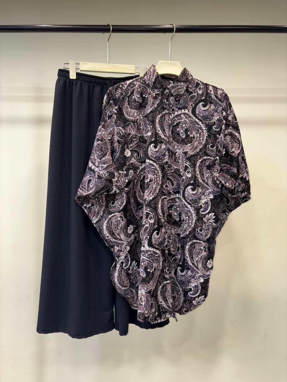 Paisley Print Kaftan Shirt with Black Pant