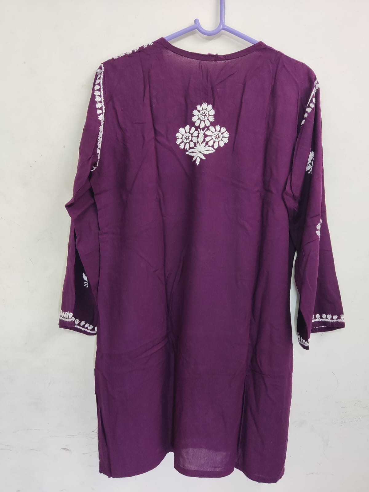Dark Purple Embroidered Rayon Short Kurti