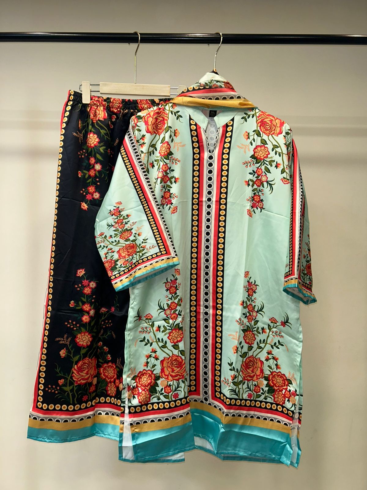 Turkish Floral Printed Women’s Cord Set with Dupatta