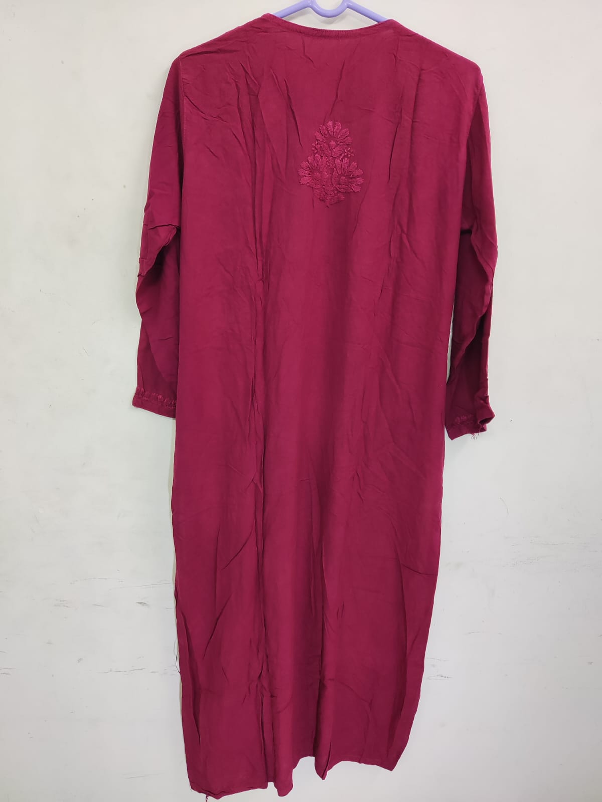 Women's Embroidered Maroon Rayon Kurta