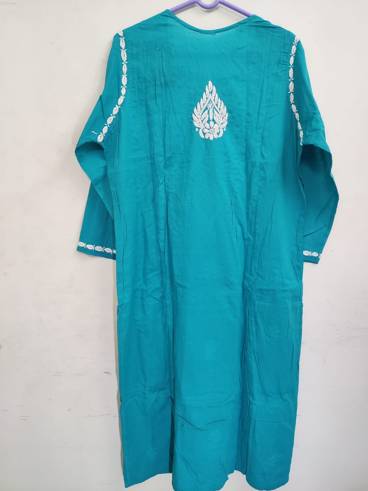 Sky Blue Embroidered Cotton Kurti
